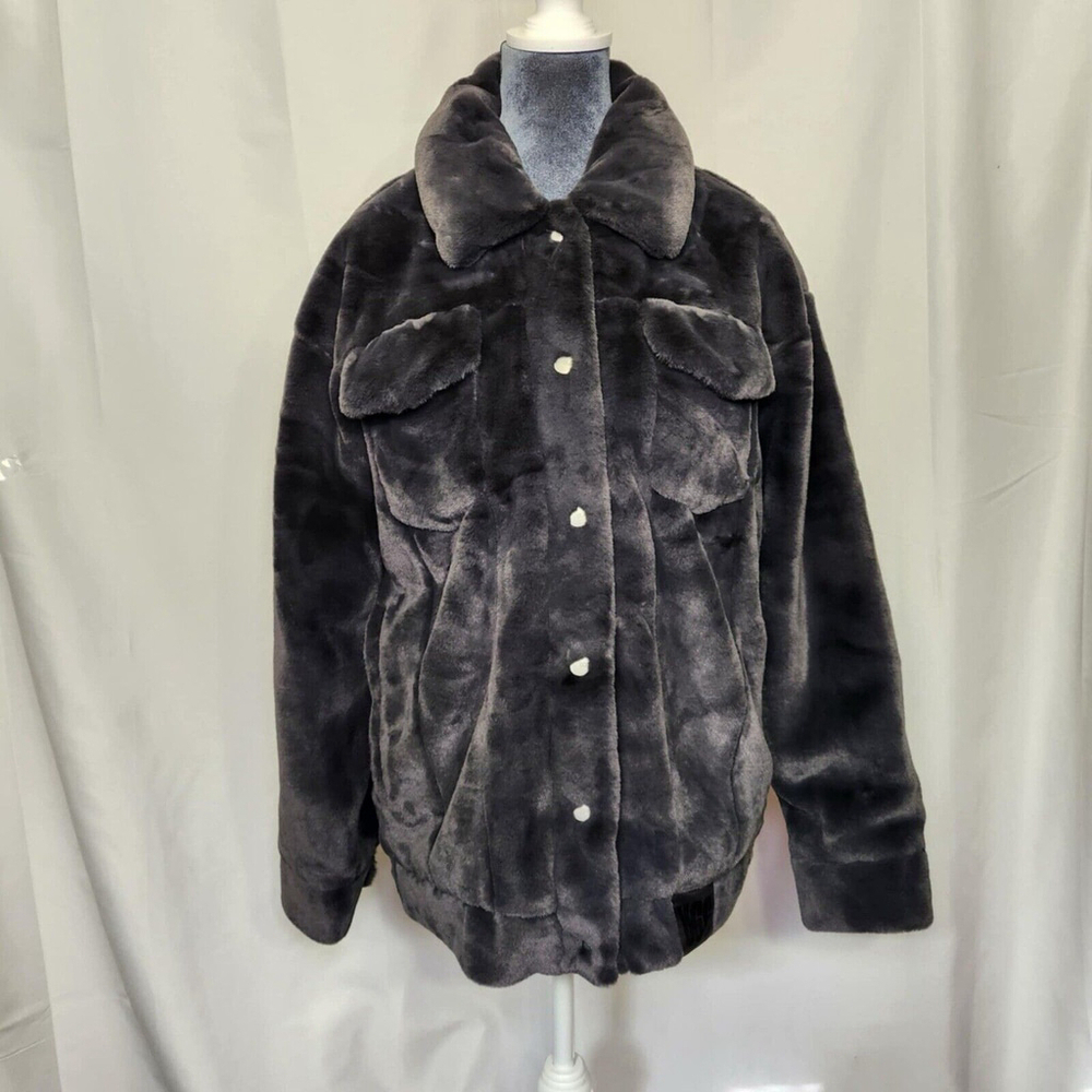 UGG Women's Frankie Trucker Faux Fur Jacket Ink Grey Sz M Warm Soft Cozy - Picture 2 of 16